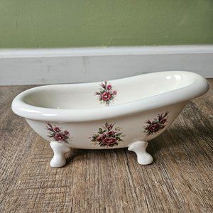 Vintage VB Athena Claw Foot Tub Pink Roses Soap Dish Holder 9”. Made In The USA
